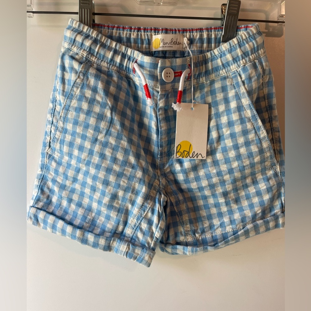 NWT Mini Boden Blue White Gingham Plaid Shorts